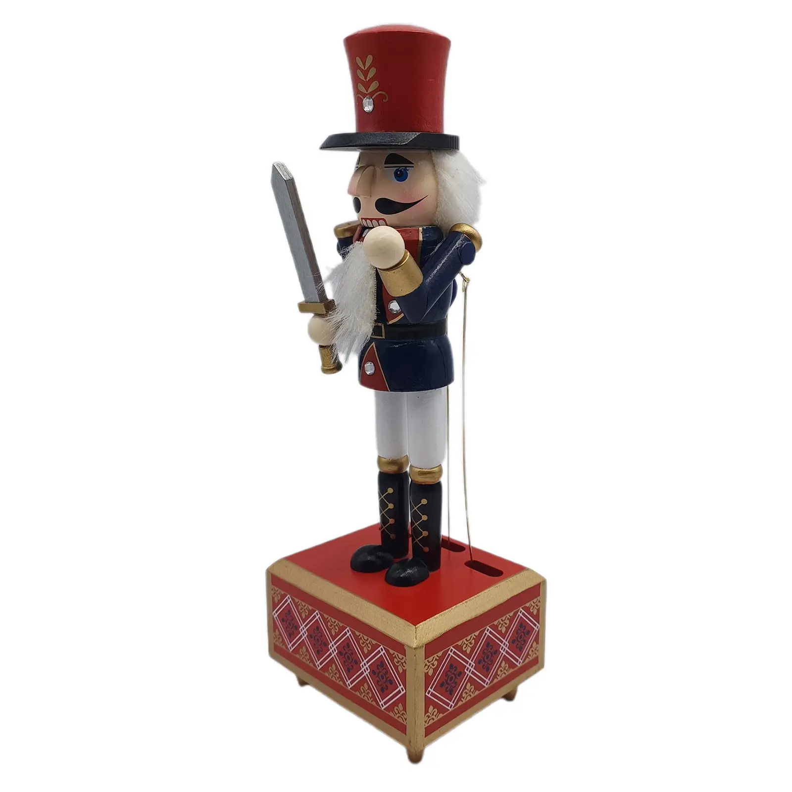 Nutcracker Music Box Wooden Wind Up Soldier Figure Vintage Christmas Decor for Room Desk Festive Party Decoration Xmas Gift Idea