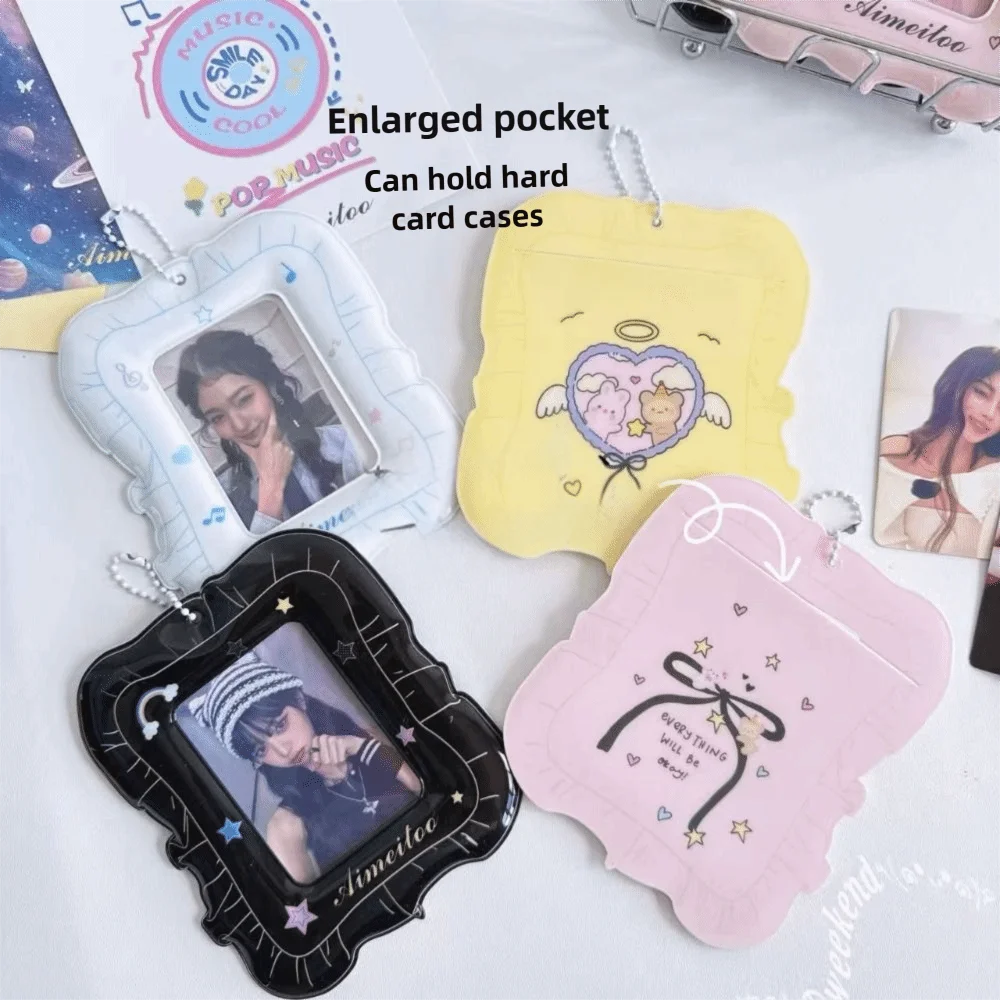 لطيف 3 بوصة المعبود Photocard حامل صورة عرض Kpop صور بطاقة حالة PVC مع حامل بطاقة سلسلة #3