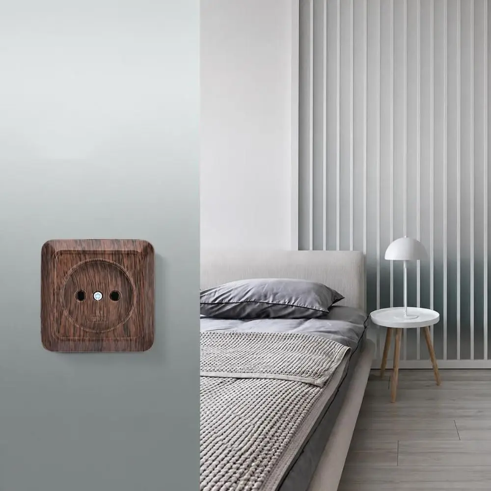 Modern Plastic Wall Switch Wood Grain EU Standard Rocker Light Switch Square Power Socket Exterior Wall