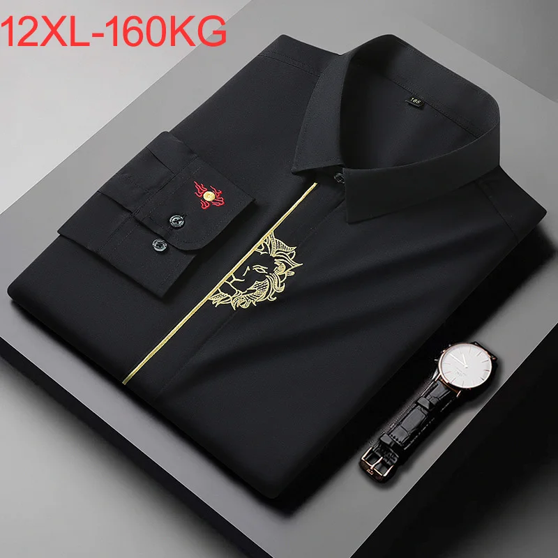 Plus size 12XL 160kg spring men formal shirt long sleeve dress shirt office shirt Black White wedding oversize shirt 58 54 11XL