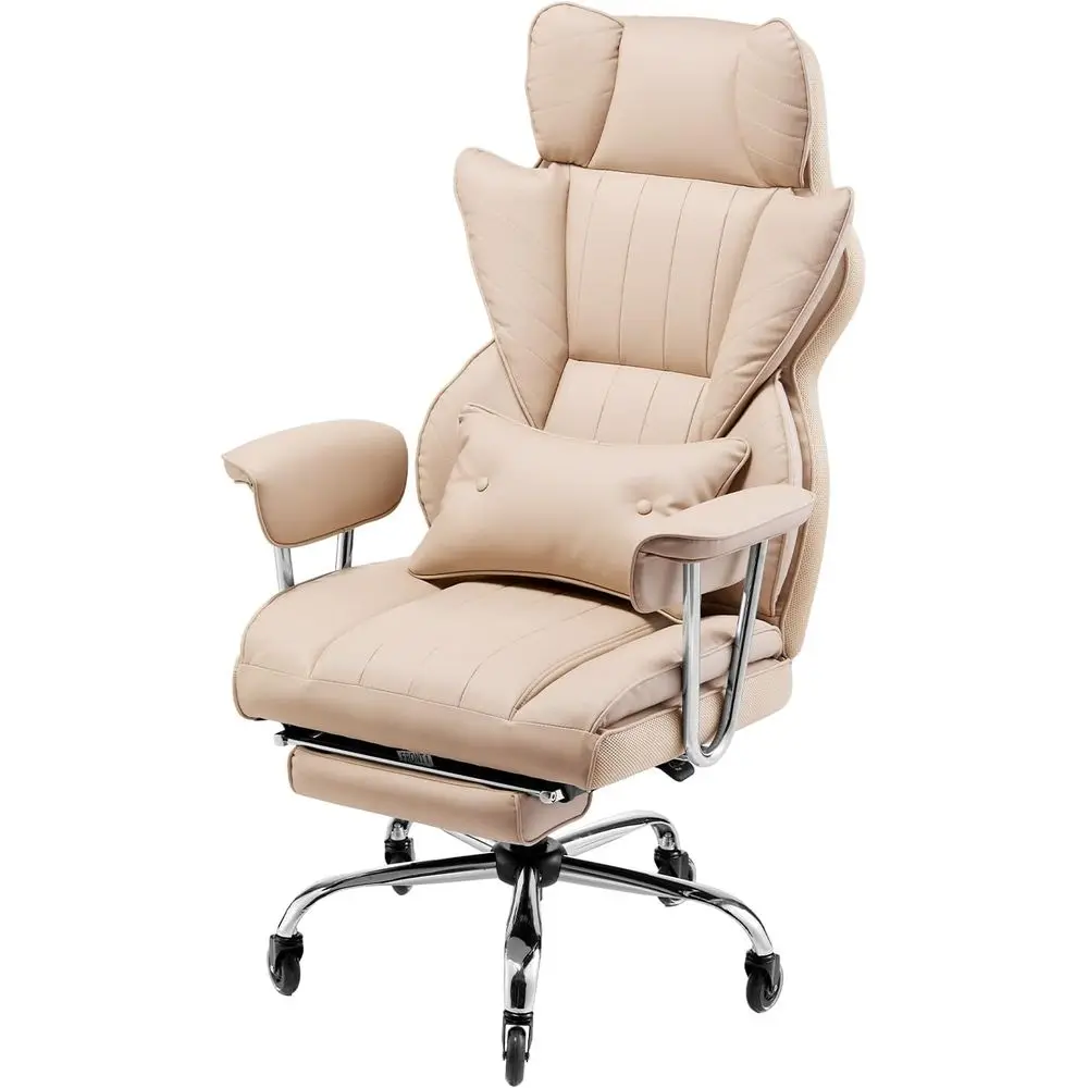 

Кресло руководителя с подставкой для ног, усиленное офисное кресло с подушкой для поясницы и съемными подлокотниками, грузоподъемность 180 кг, усиленная конструкция