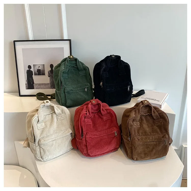 Women Traveling Backpack Solid Color Double Shoulder Bag Corduroy Multiple Pockets for Teenager Girls Kids рюкзак mochila bolsa