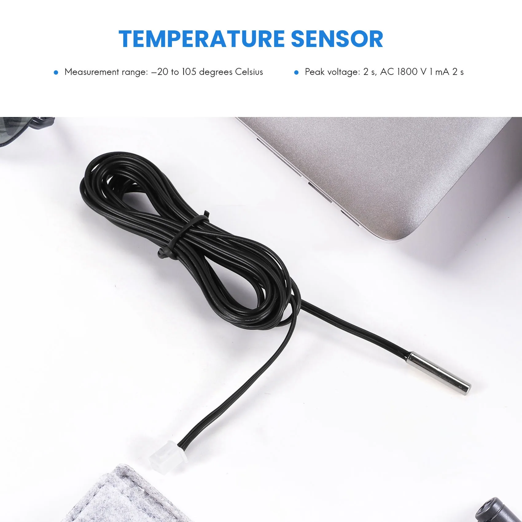 2 m NTC thermistor temperature sensor waterproof probe wire 10 K 1% 3950 black YDH