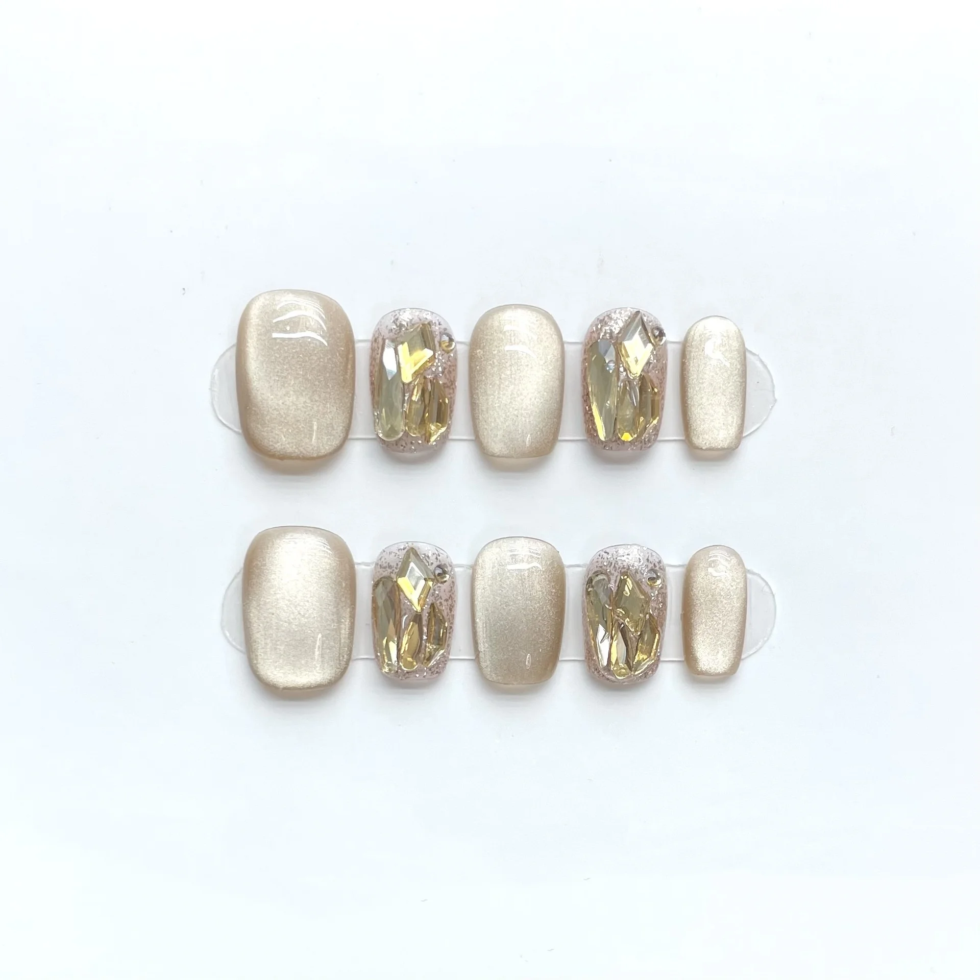 10 قطعة رئيس مربع قصير اليدوية وهمية مسمار عين القط لامعة مسحوق الأظافر كاذبة اضغط على حجر الراين قابلة لإعادة الاستخدام غطاء كامل الأظافر نصائح #2