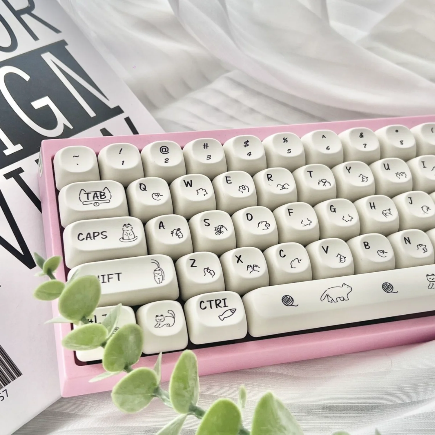 

Milk White Keycap Set PBT MOA 127 Keys Kitten Cute for Cherry Gateron MX Switches Gaming Mechanical Keyboards