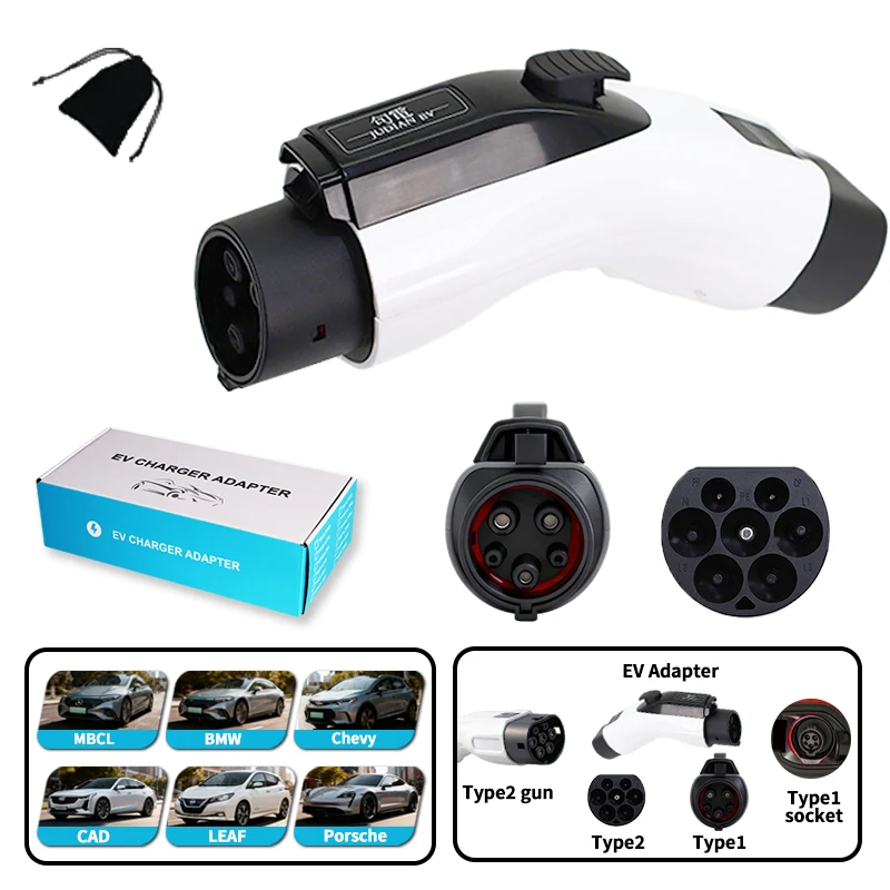 

Зарядное устройство Type2 к электромобилю Type1, 1/3-фазный адаптер Type2 на Type1, адаптер EV, разъем зарядного устройства для электромобиля для 16A/32A