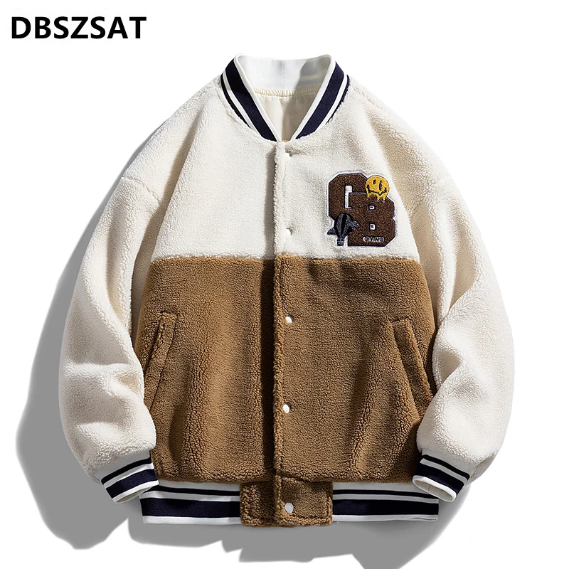 2022 New Winter Lambwool Warm Jacket Men Stand Collar Zip Pockets Solid Casual Thicken Fleece Thermal Fuzzy Coat