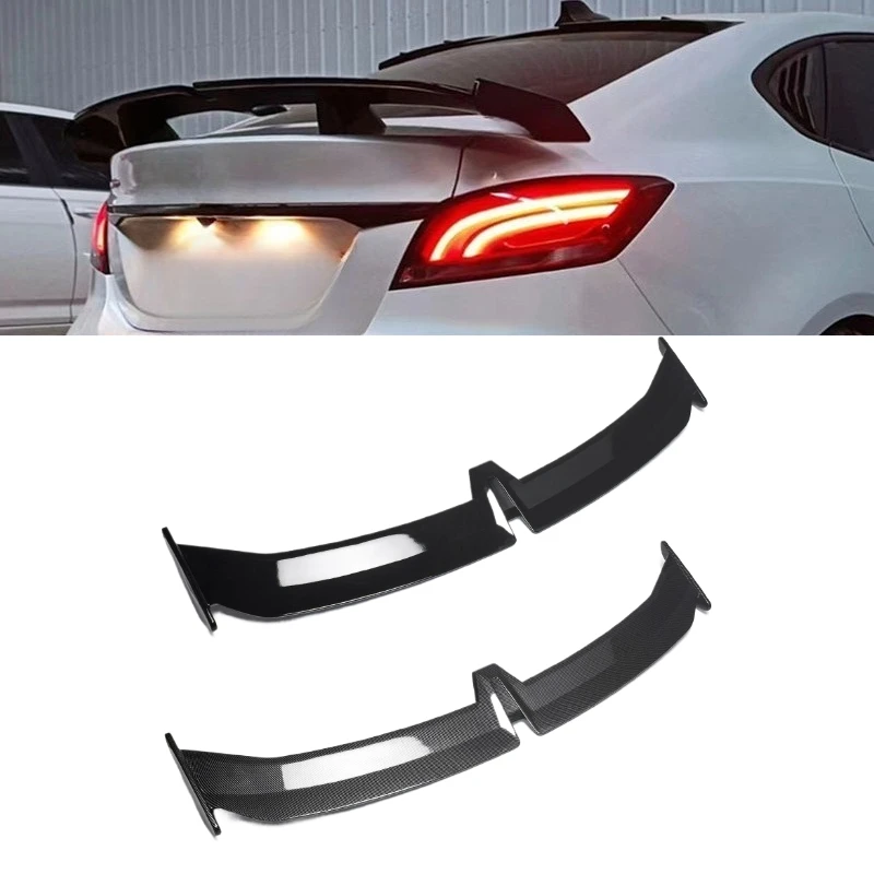 

Universal Sedan High Rear Wing Spoiler Carbon Fiber Pattern Roof Wing Race Style No Drilling Required Adhesive Installation