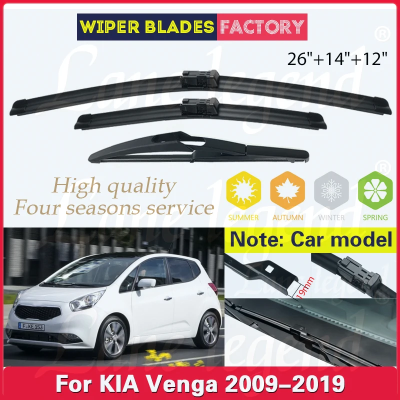 

Car Front Rear Wiper Blades Set For Kia Venga MK1 2009-2019 Windshield Windscreen Window Rain Brushes 26"14"12" Car Accessories