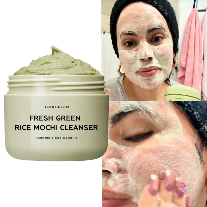 Limpiador Facial de Mochi y Frijol Verde con Árbol de Té, Centella Asiática y Gránulos Exfoliantes de Té Verde: Hidrata Profundamente, Disuelve la Grasa y Suaviza la Piel