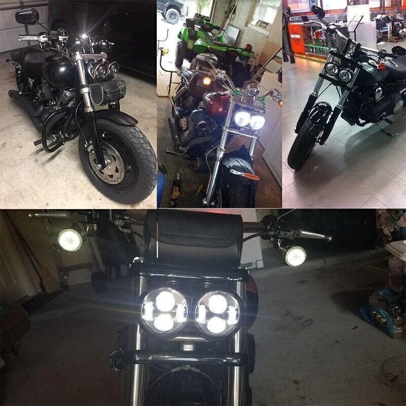 4.65 Inch Black Dual  LED Headlight DRL Hi/Low Beam For Harley Dyna Fat Bob FXDF