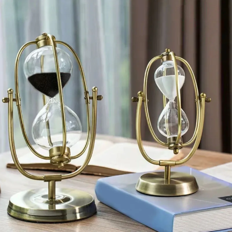 15-60 Minutes Vintage Brass Rotating Hourglass Metal Sand Clock Antique Timer European Style Living Room Office Decoration Gift