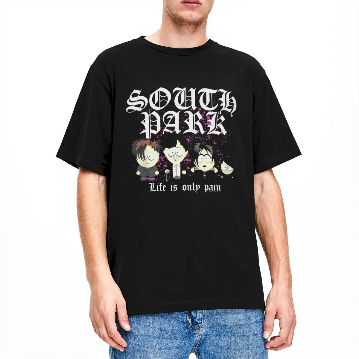 Uomo Donna T-shirt Southpark Goth Kids Life Is Only Pain Stuff Umorismo 100% cotone Manica corta T-shirt Girocollo Top Taglie forti