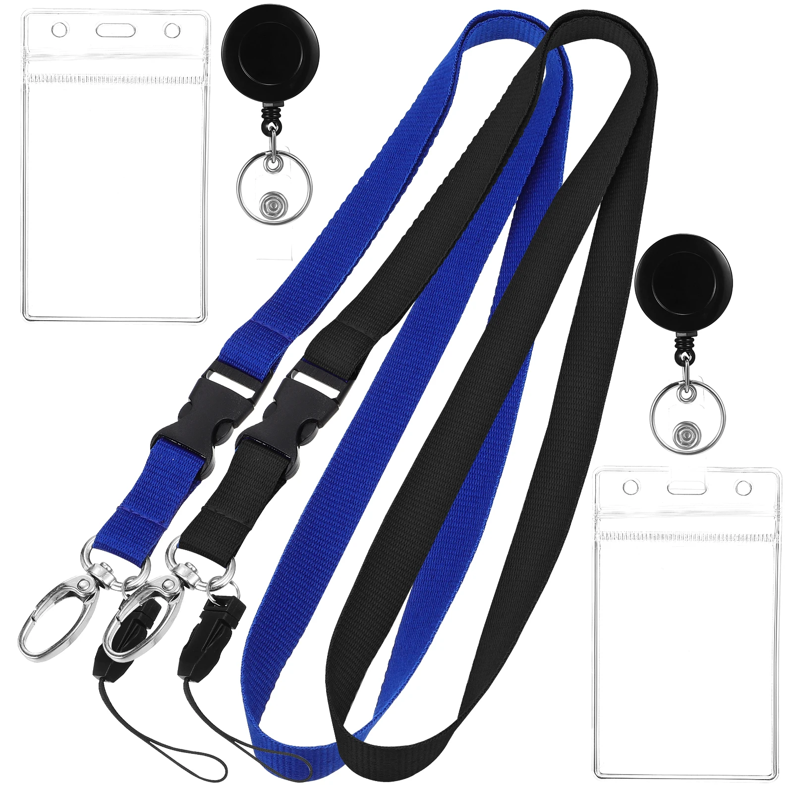 

2 Sets PVC ID Card Holder Lanyard Black Lightweight 2Sided Slots Zipper Students Workers Employees