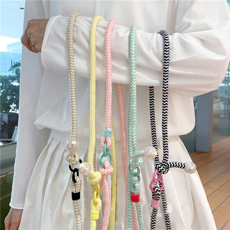 Korea Cute Color Weave Phone Strap Crossbody Lanyard Stylish Sport Lanyard Long Phone Rope Pendant For iPhone Camera Strap Chain