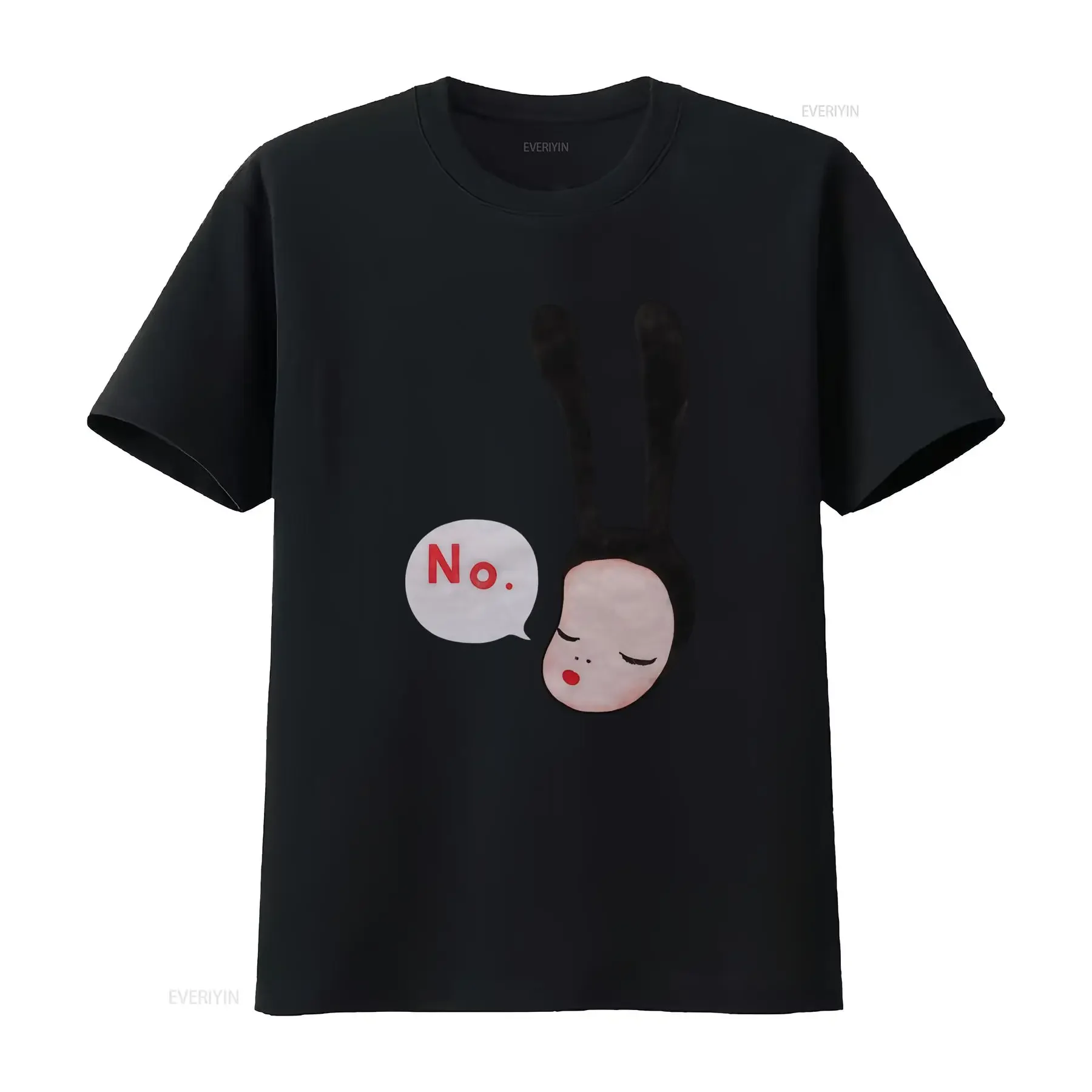 Yoshitomo Nara No Bunny T Shirt Y2K Retro 90s Anime Soft Stretchy Fabric Minimalist Ear Design Casual Crew Neck All season