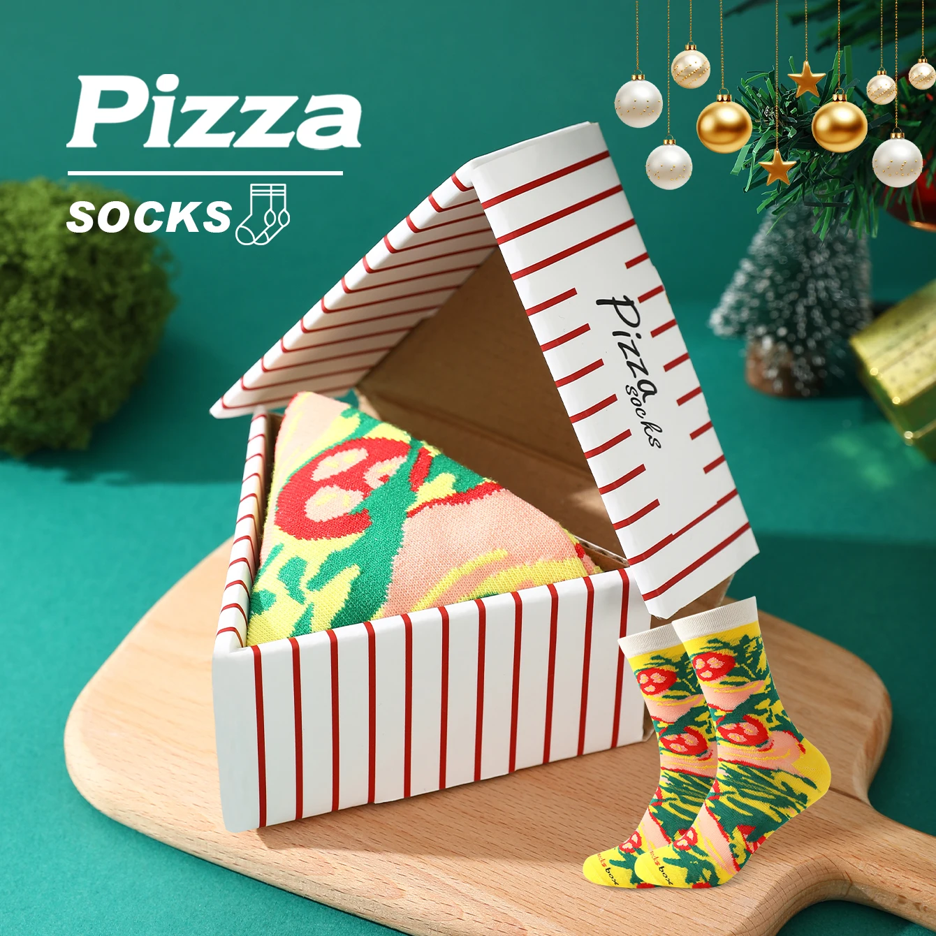 1 pair pizza pattern unisex soft breathable mid calf socks funny daily wear christmas novelty holiday gift