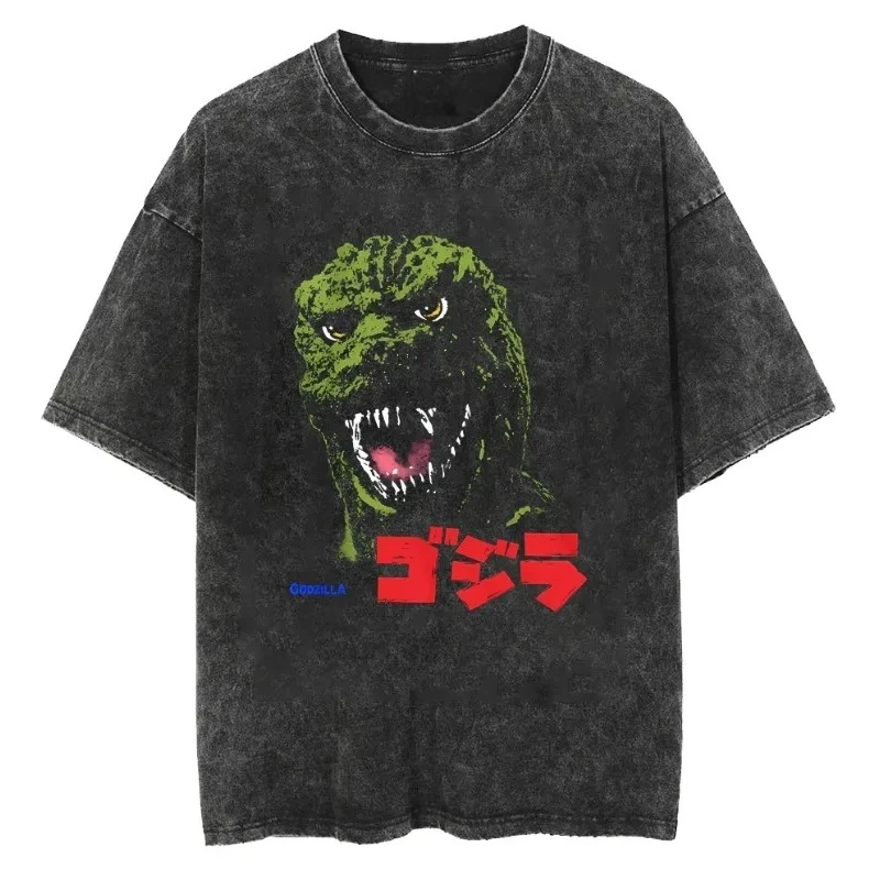 Godzilla 2026 New Hot T-Shirt Godzilla Monster Washed Old Cotton Vintage Loose T-Shirt Y2k Men T-shirt Short Sleeve Shirts - view 3