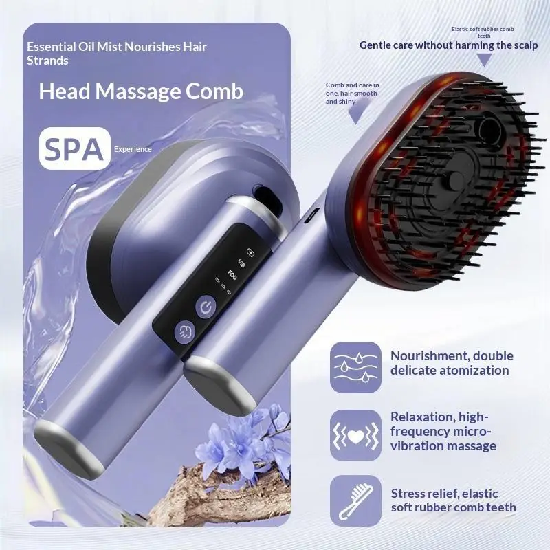 Portable Vibration Massage Comb Essential Oil Atomization Smooth Silicone Mini Hair Brush for Women Holiday Gift
