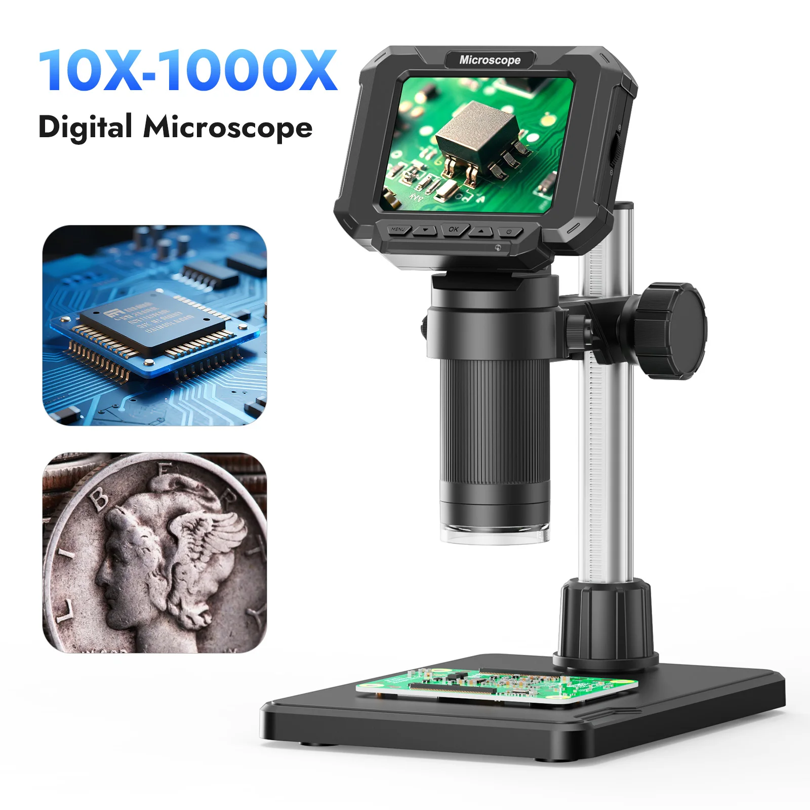 Digital Microscope 2.8 inch 1000X Magnification Coin Microscope 1080P HD Soldering Microscope for Electronics Repair, PCB, Coins