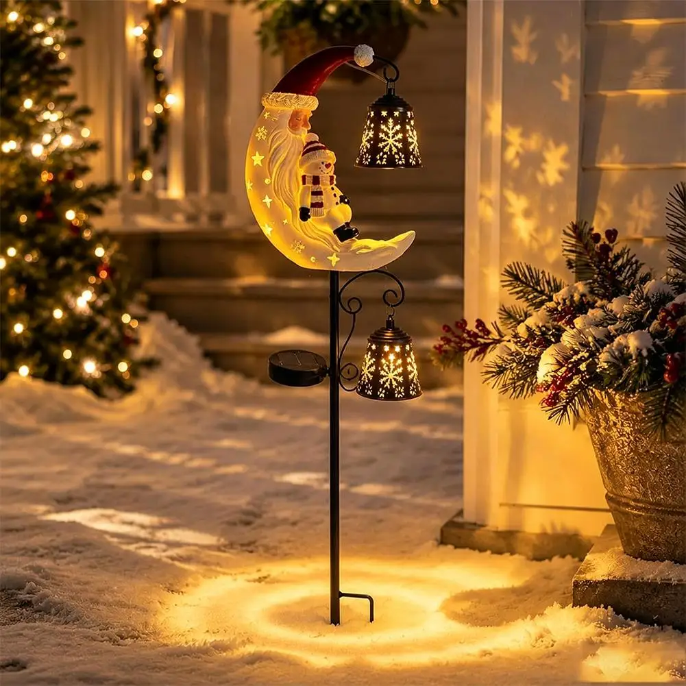 Christmas Solar Powered Stake Light Santa Snowman Moon Ornament Weatherproof Outdoor Decoration for Garden Lawn Yard Light