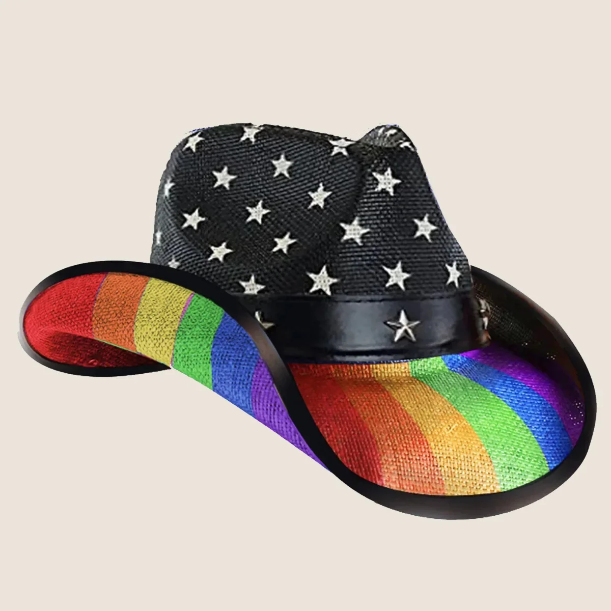 United States Western Cowboy Hats United States June Stars Rainbow Weft Knitting Process Spray Processing Outdoor Straw Hats