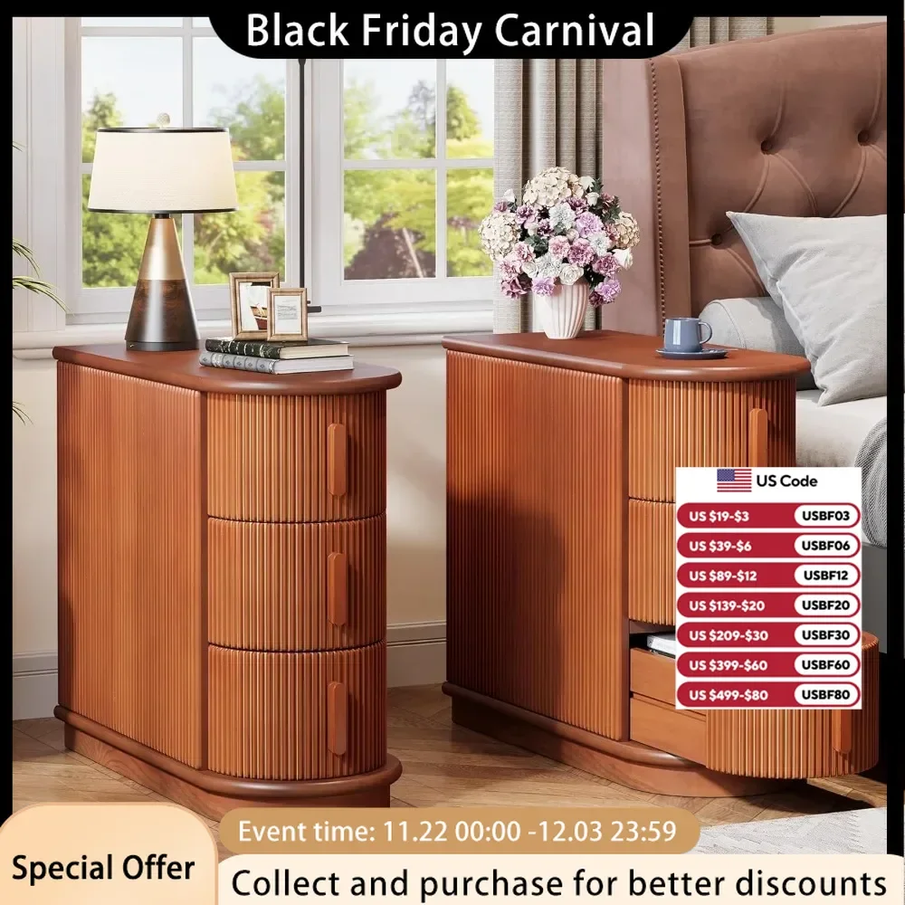 3-drawer Modern Sofa Side Table, Narrow Chair Side Table, Suitable for Thin Bedside Tables in Living Rooms and Bedrooms