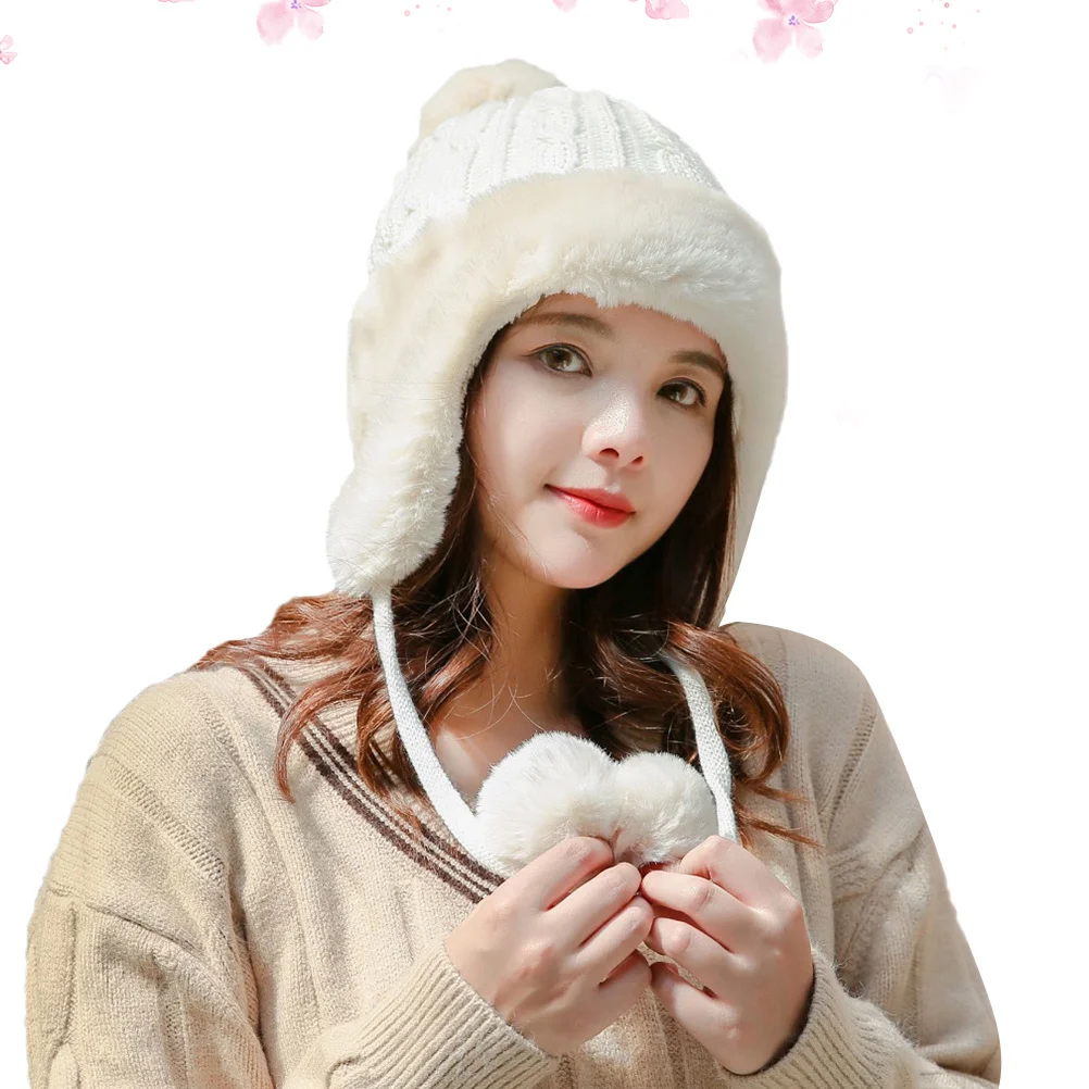 

Thick Fleece Lined Knitted For Women Girls Warm Winter Cap Soft Cold Protection Beanie Fall Winter Hat Lovely Wool Hat