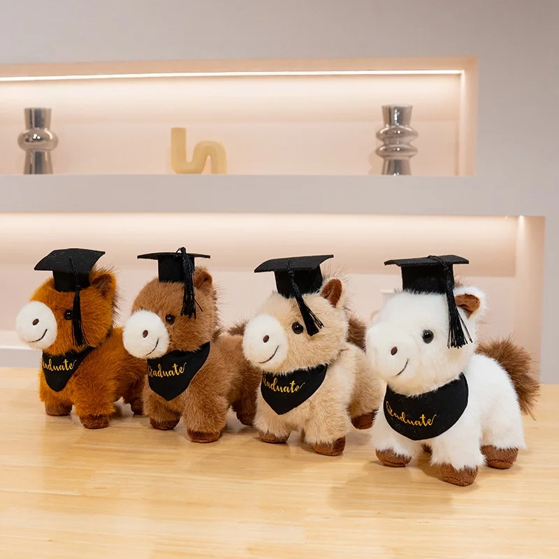 28cm Happy Graduation Horse Plush Toy New Style Pony Plush Doll Soft Animal  Stuffed Toy Students Graduation Gift
