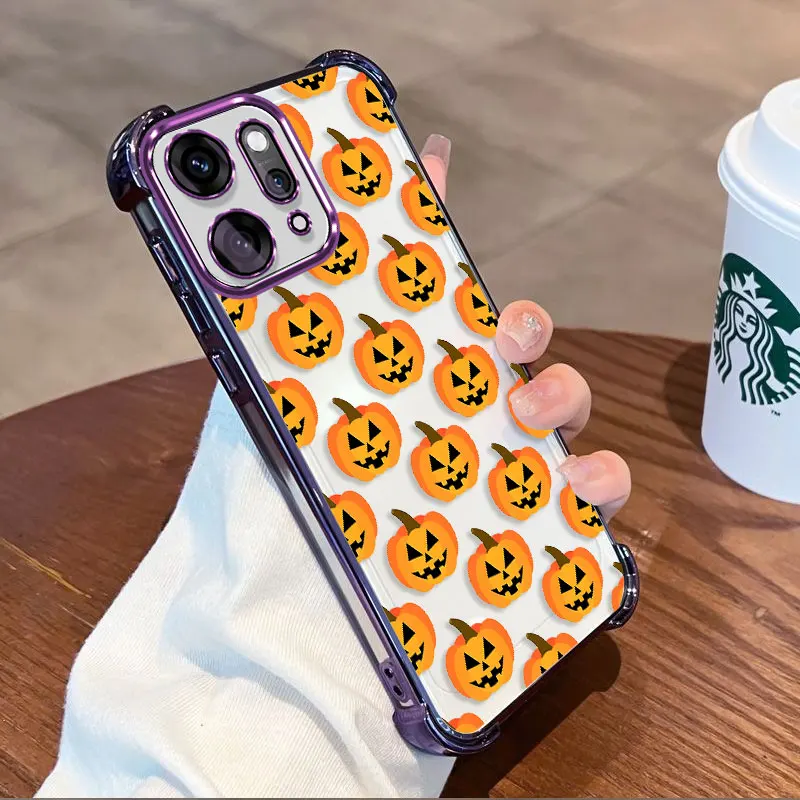 Plating Cover For OPPO Reno 15 14 13 Pro 15F 15FS 14F 14FS 13F 13FS 5G Case TPU Four-corner Shockproof Hollaween Pattern Fundas