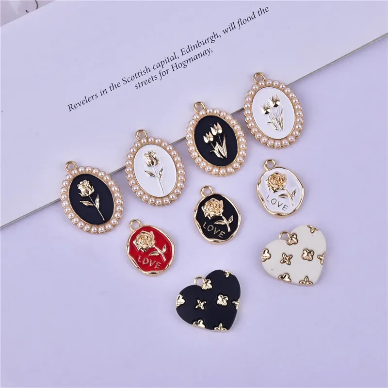10pcs Irregular Round Heart-shaped Flower Disc Pendant Alloy Charm Necklace Pendants Jewelry Crafts Wholesale