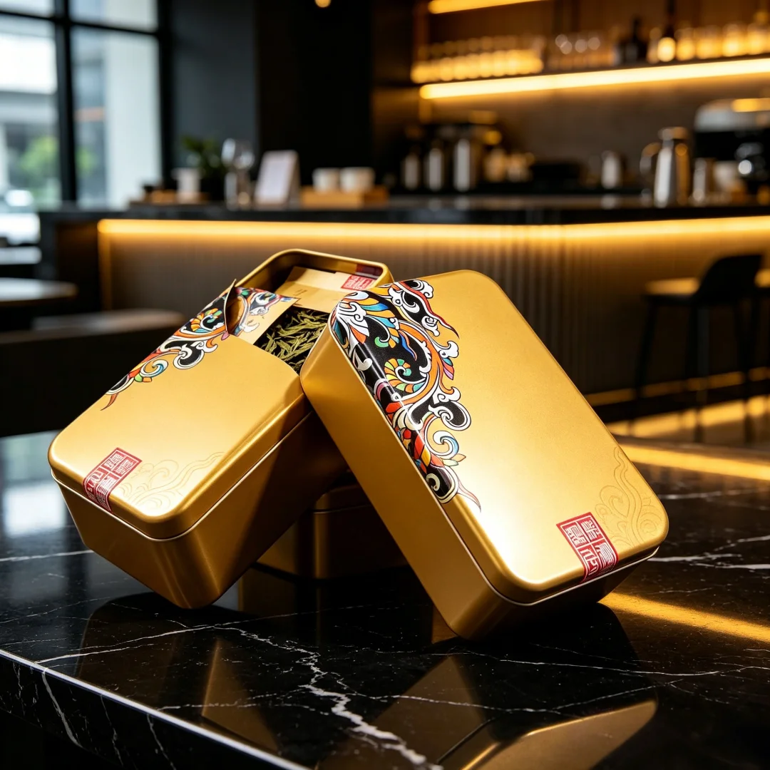 High End Customization Chinese Style Yunnan Puer Pu'er Small Brick Horseshoe Mouth Iron Box 250g/500g Sealed Saving Ornament Box