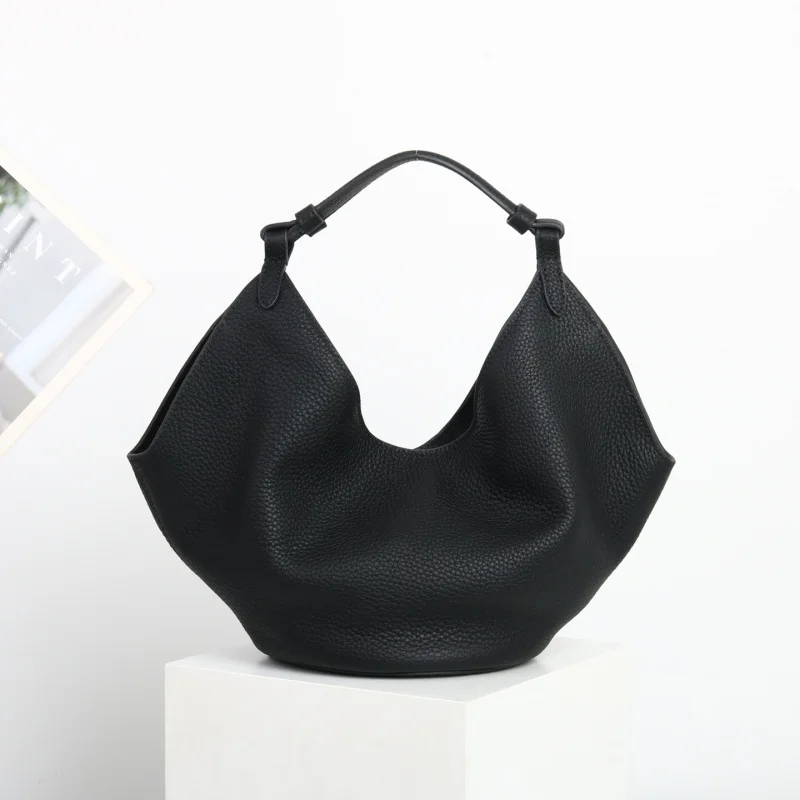 

2024New First Layer Cowhide European Tote Large Capacity Underarm Bag Commuter Shopping Bag Casual Portable Shoulder Bag