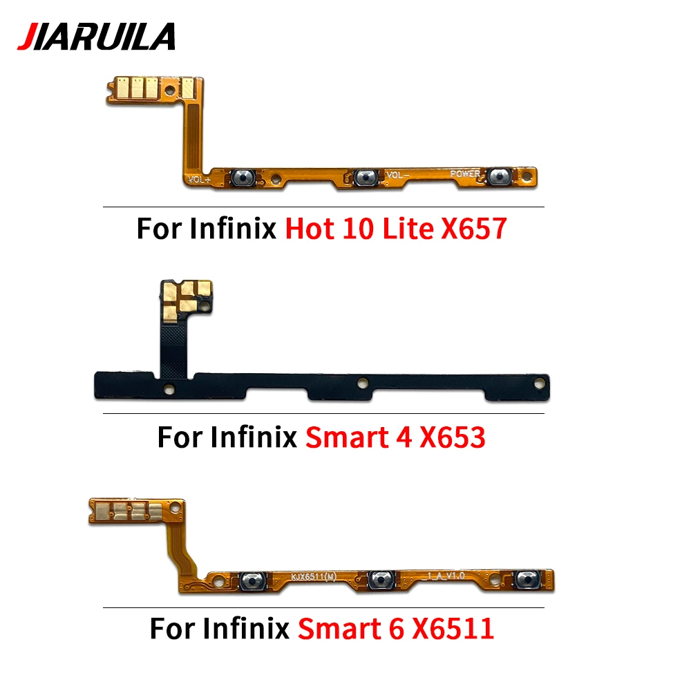 10Pcs Top Power On Off Volume Side Button Key For Infinix Hot 7 9 10 Lite 10S 30 5G S3X Note 7 Lite 10 11 Smart 4 6 7 8 HD Flex