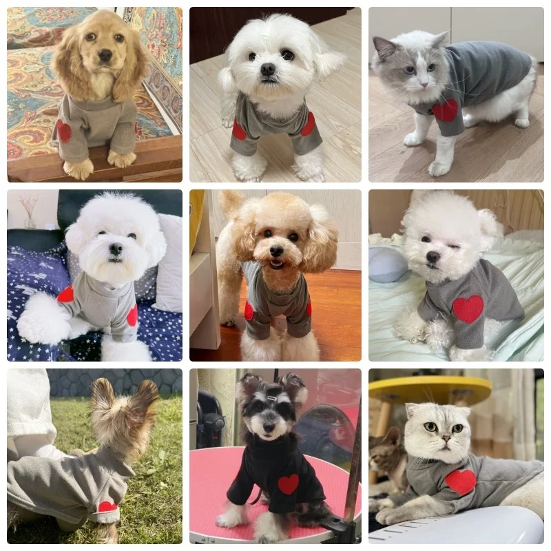 Fashion Dog Clothes Love Print Dog Hoodies Autumn Puppy Sweatshirt Cute Soft Cat Hoodies Pet Pullover Bichon Frise Dog Supplies