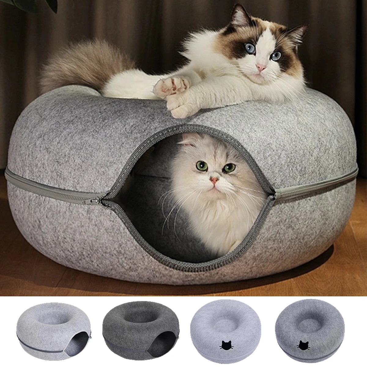 

Interactive Round Small Cat Tunnel Nest Felt Kittens Bed House Scratcher Cat Donut Sleeping Pet Toy for Cats