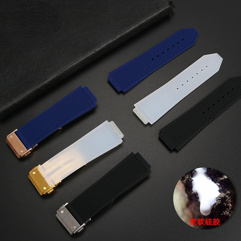 ل Hublot أسود أزرق أبيض سيليكون المطاط حزام مع الرجال فراشة مشبك حزام الساعات اكسسوارات 26*19 مللي متر أدوات مجانية #3