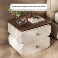 Luxury Solid Wood Bedside Cabinet Modern Double-Layer Leather Storage Organizer for Bedroom Creative Home Mini Table