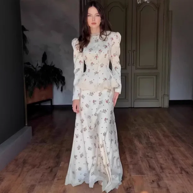 

Elegant Floral Suit Jacket High Waist Slimming Skirt Set Women's Casual Sportswear High Quality Commute Suitable for All Seasons