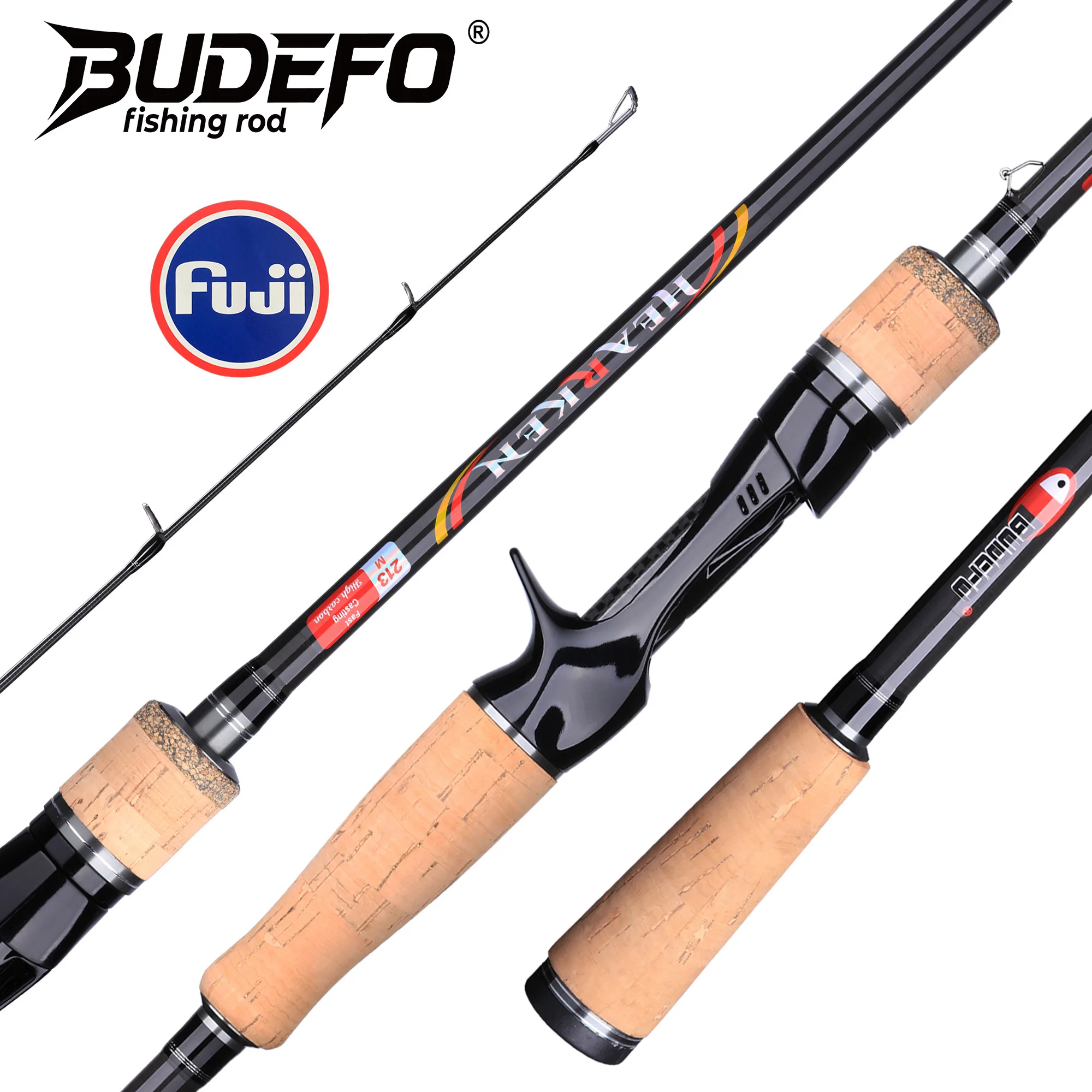 BUDEFO Spinning Casting Fuji Lure Fishing Rod 1.68m 1.8m 2.1m 2.4m 2.7m 3.0m Baitcasting T800 Carbon 3-50g Travel Rod