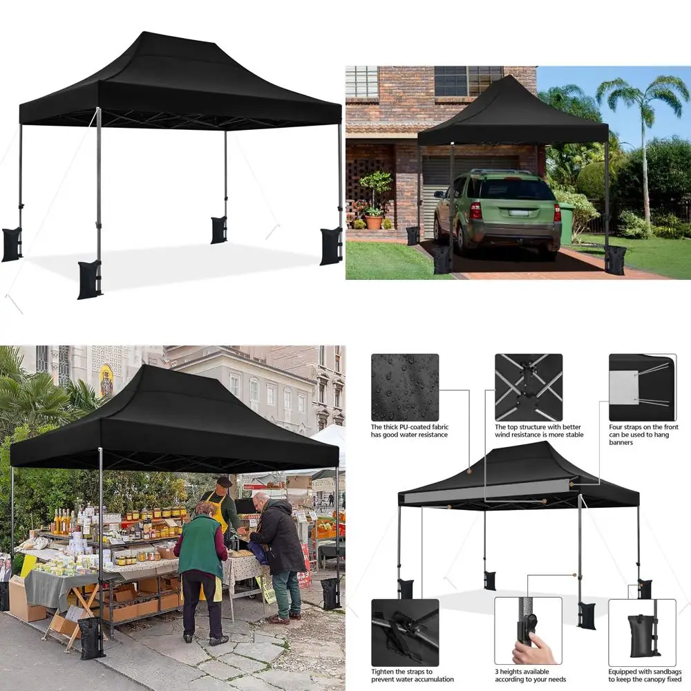 

Heavy-Duty 10x15 Instant Outdoor Canopy Shelter Tent with Adjustable Roof and Wheeled Storage Bag, Commercial Grade, 4 Side Wall