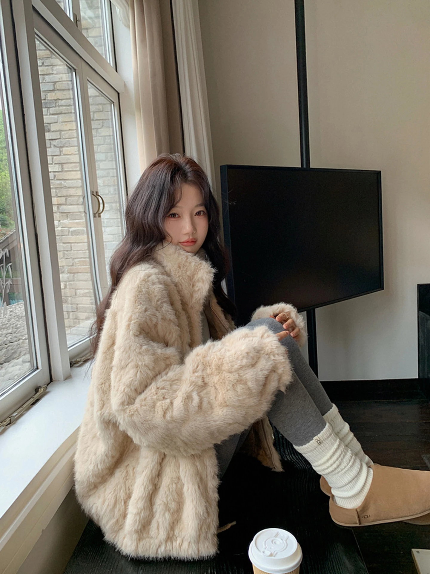 

Женская куртка из овечьего меха с воротником-стойкой, свободного кроя, теплая, экологичная, на молнии, для повседневной носки, размер L