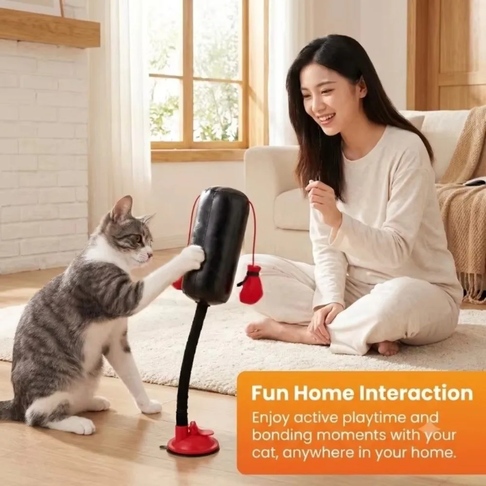 Suction Cup Base Cat Boxing Toy Spring Loaded Scratch Resistant Cat Punching Bag Self-standing Bite Resistant Pet Scratching Toy