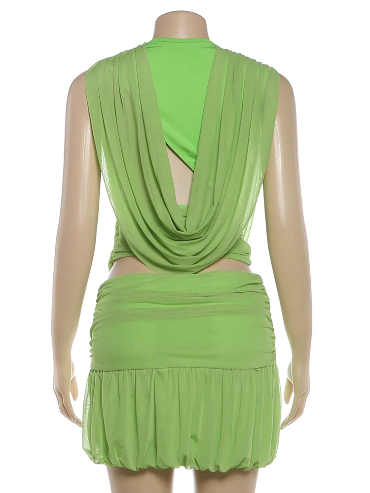 SIsterlinda Fashion 2-teiliges Set für Damen, sexy, gerüschtes, rückenfreies Crop-Top mit Swing-Kragen + Perlen-Dekoration, Miniröcke, elegante Outfits – Detail 5