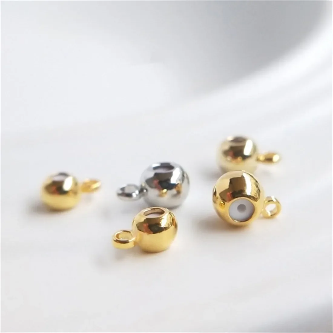 

18K Gold-Color 14K Light Gold with Lifting Rings Silicone Positioning Beads Adjustment Beads DIY Jewelry Accessories Chain Bead