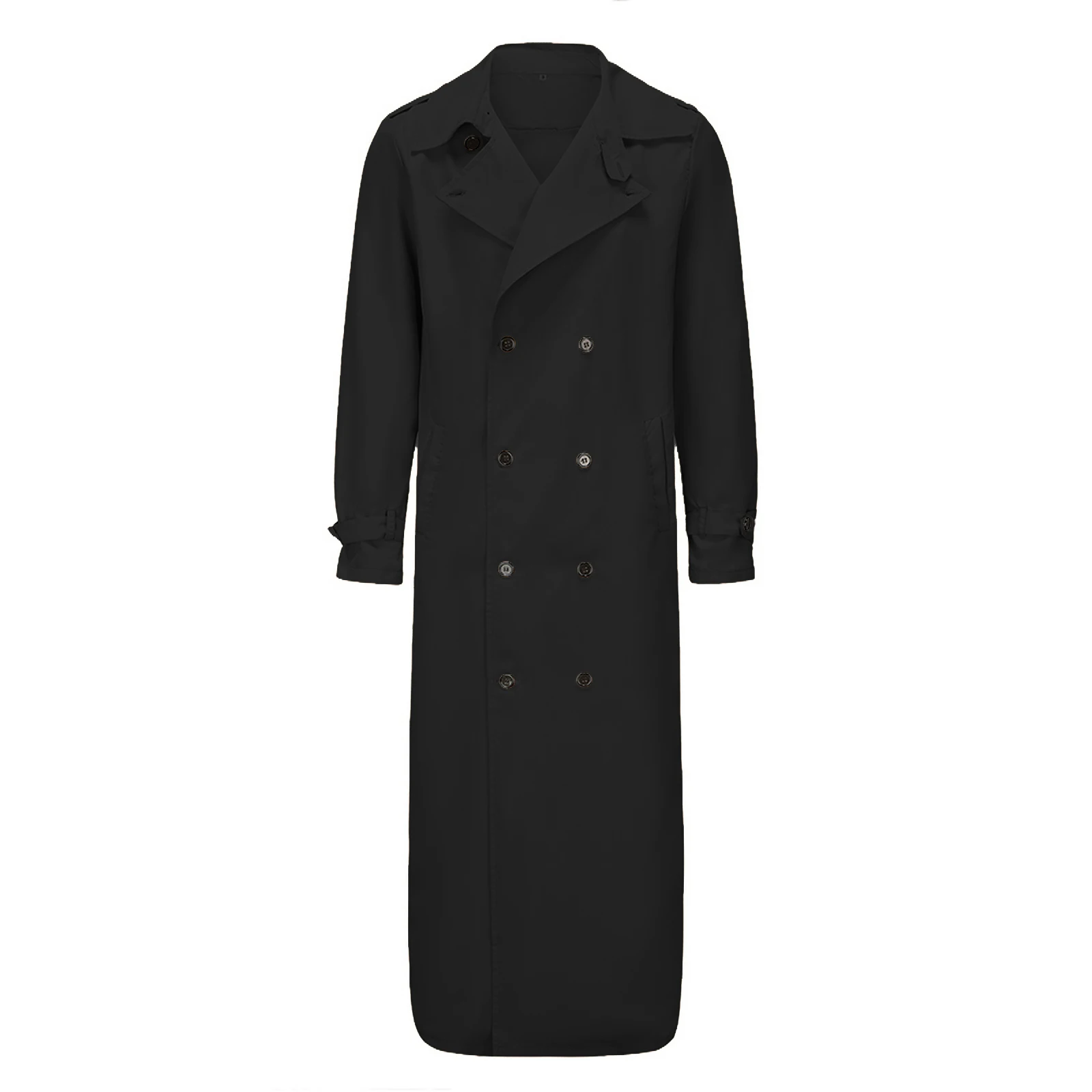 

Men s Autumn Winter Long Coat Long Sleeve Lapel Solid Color Belted Windbreaker Jacket