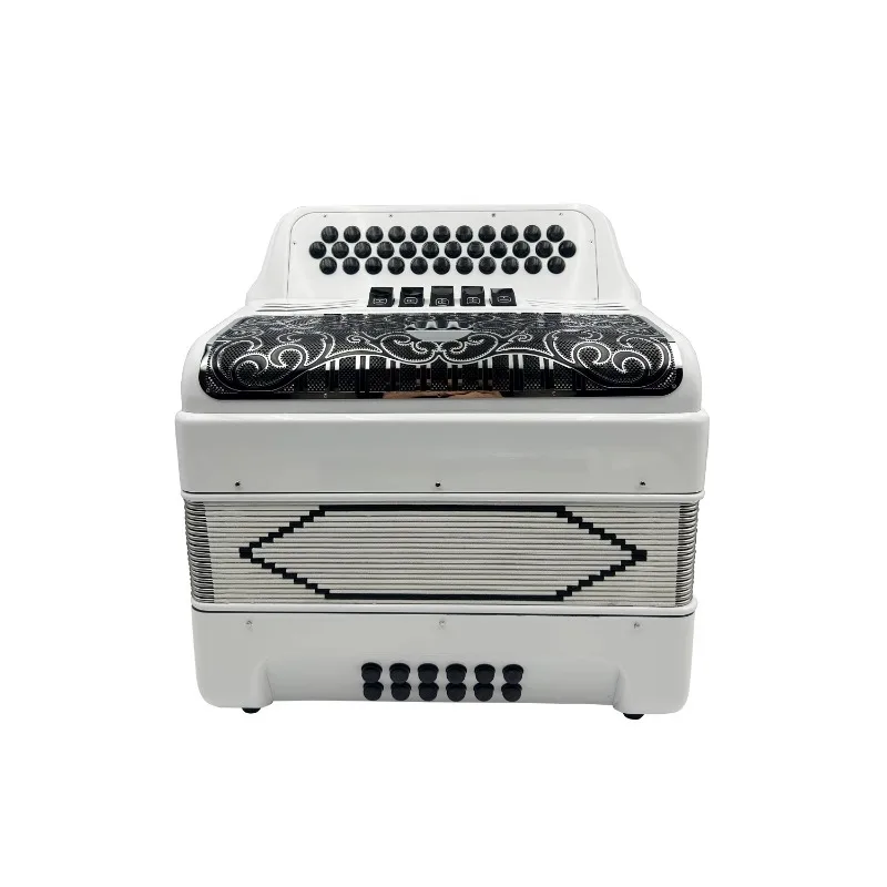Professional OEM Diatonic Accordion JB3412D 34 Button 12 Bass 5 Register Bright White Black Silver Grill