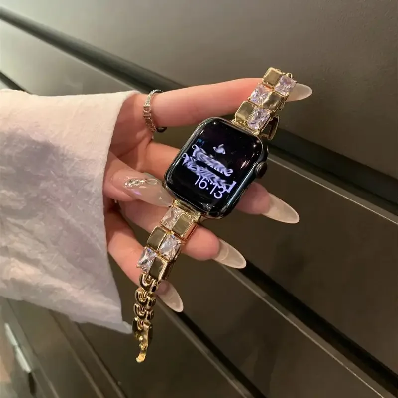Correa de diamante de lujo para iWatch Ultra 9 8 7 42mm 45mm 49mm chica BlingBling correa de Metal para Apple Watch 38mm 40Mmm 41mm 6 5 SE 4