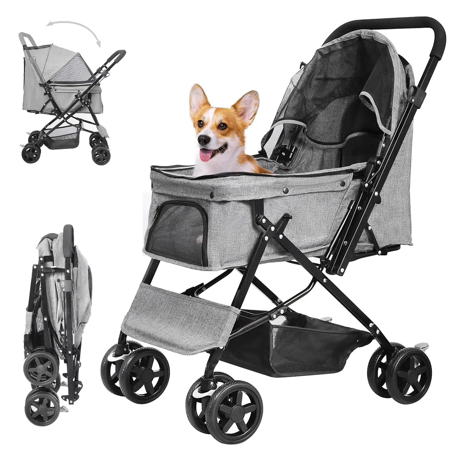 Pet Travel - Linen Gray, Lightweight, Reversible Handle, Large Storage
