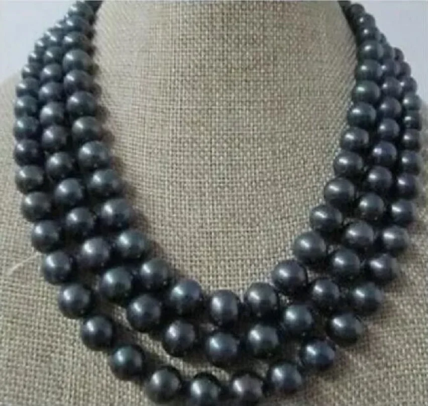 49 inch AAAAA LUSTER 9-10 meter REAL Tahitian Black Pearl Necklace 14kp Gold